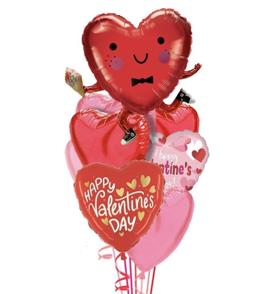 Heart Guy - Love Free Valentine's Balloon Bouquet (9 Balloons)