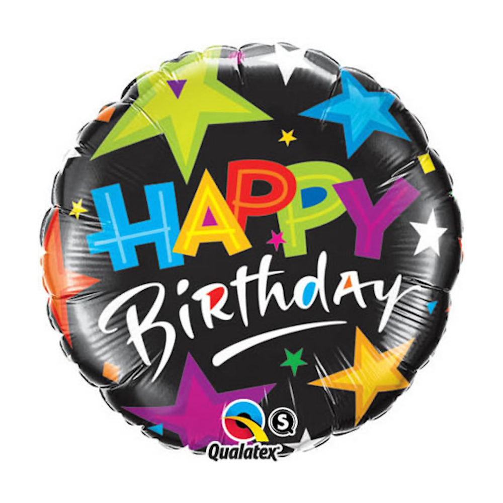 18in Happy Birthday Black Star Balloon 18in Happy Birthday Black Star Balloon