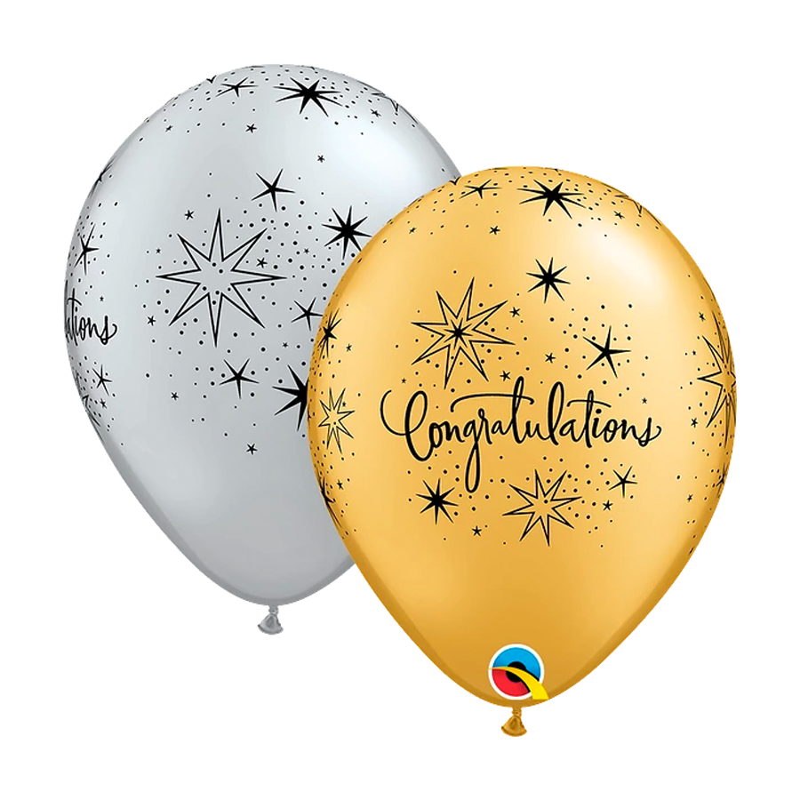11 Yellow Congratulations Streamers Latex Balloon – Just Illusions