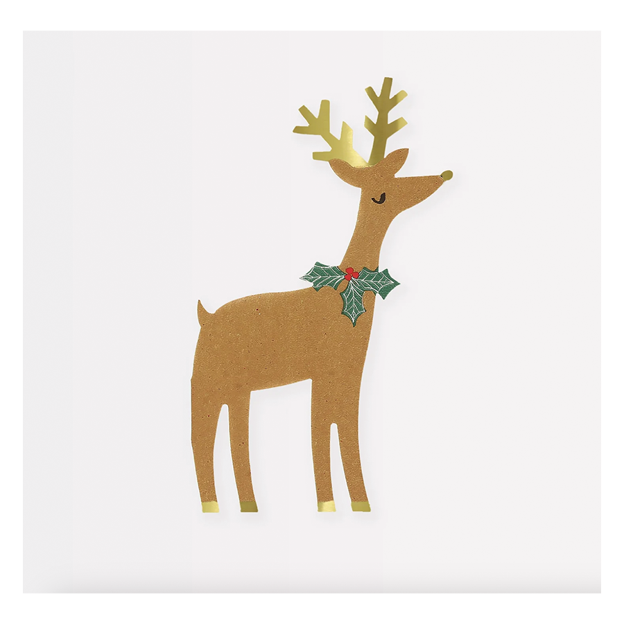 Meri Meri Reindeer with Holly Napkins 16 Count The Red Balloon Company